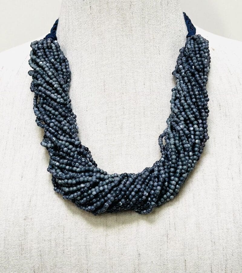 denim colored small bead 34-strand necklace (N-219) - Image 3