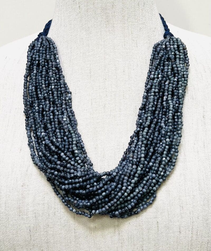 denim colored small bead 34-strand necklace (N-219)