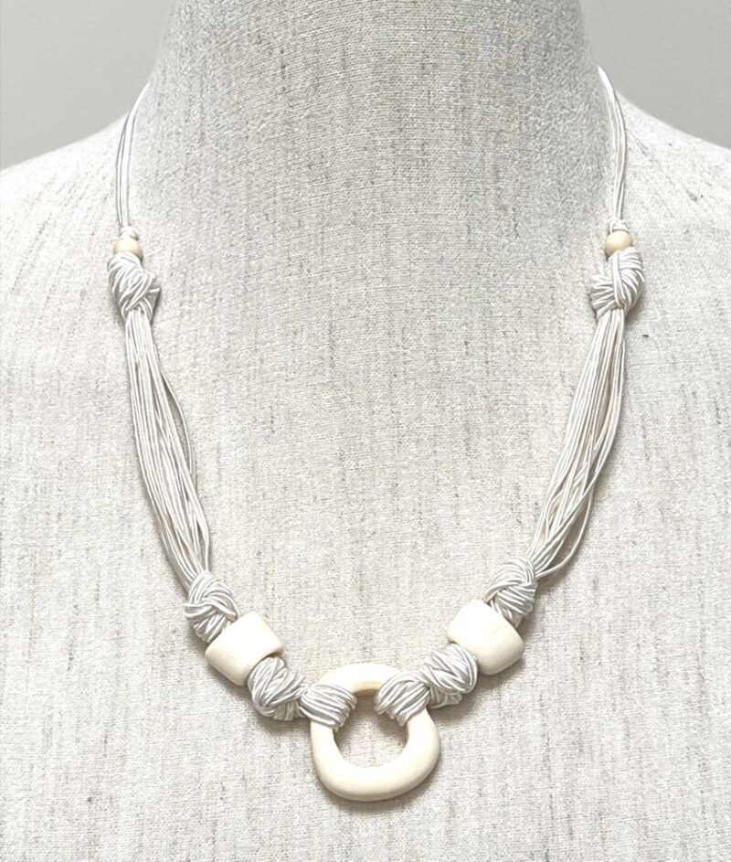 Cream cord choker with bone pieces (N-284) - Image 2