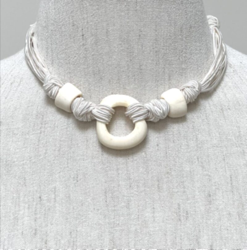 Cream cord choker with bone pieces (N-284)