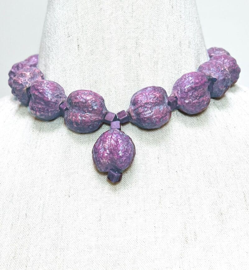 Dusty purple large seed and other beads 1-strand necklace on black string (N-405) - Image 2