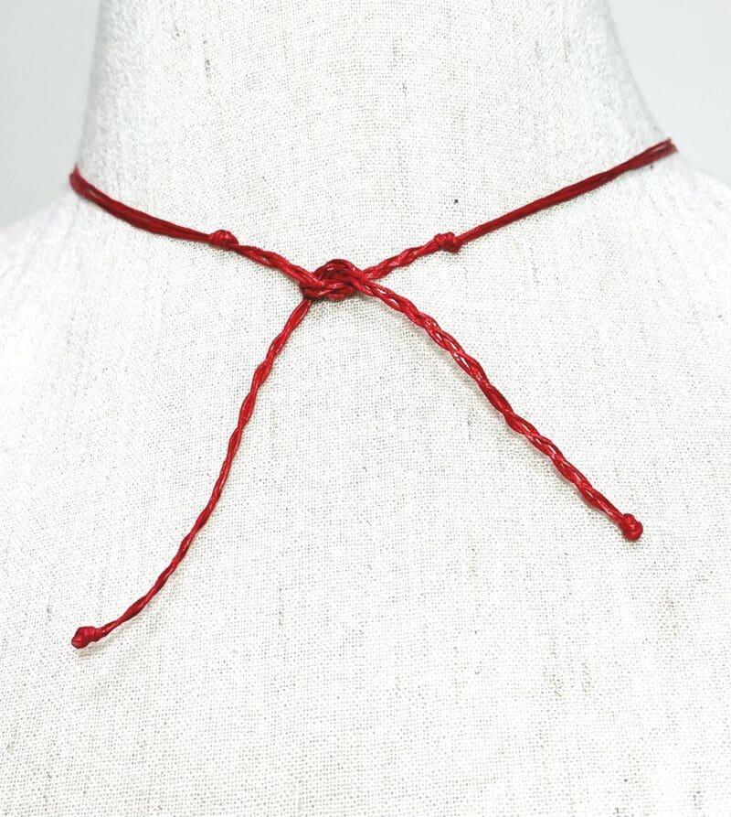 Dark red disc, beads and tassel on red string drop necklace (N-409) - Image 3