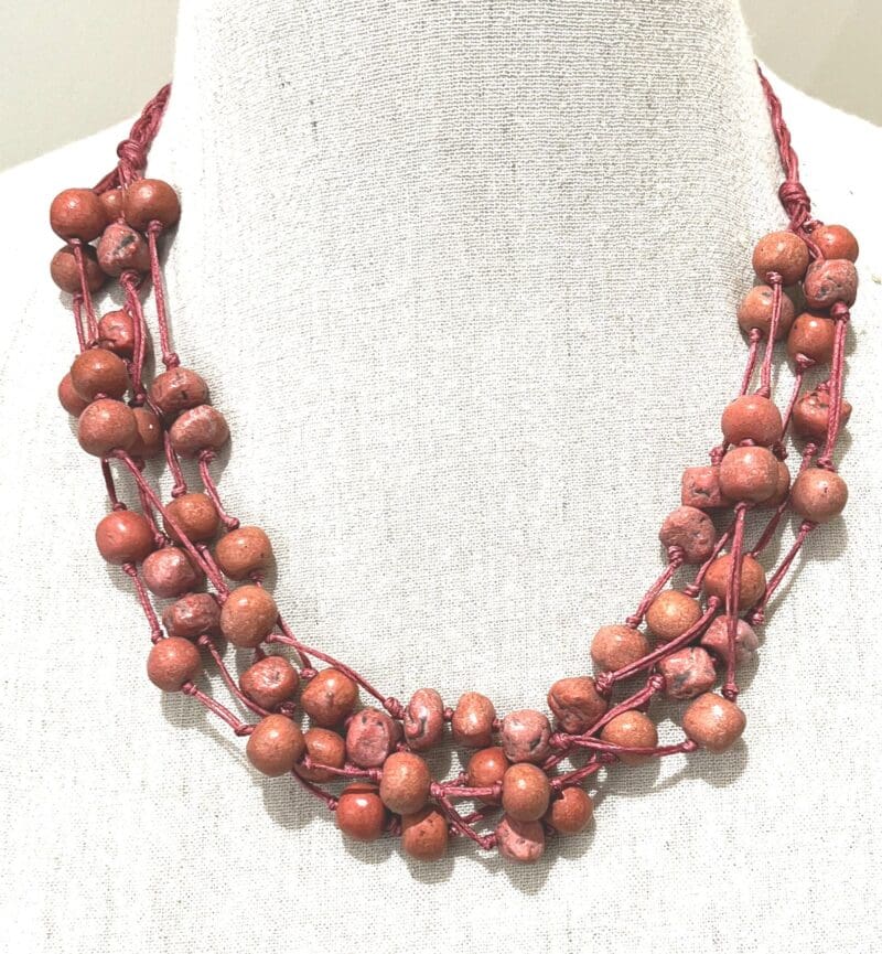 Dusty pink Moroccan beads 5-strand necklace on pink string (N-414) - Image 3