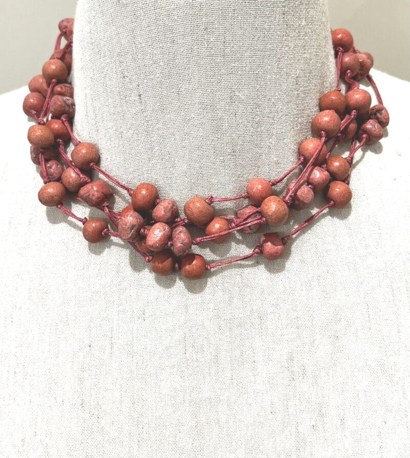 Dusty pink Moroccan beads 5-strand necklace on pink string (N-414)