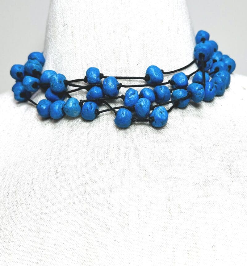 Bright blue Moroccan beads 5-strand necklace on black string (N-416) - Image 2