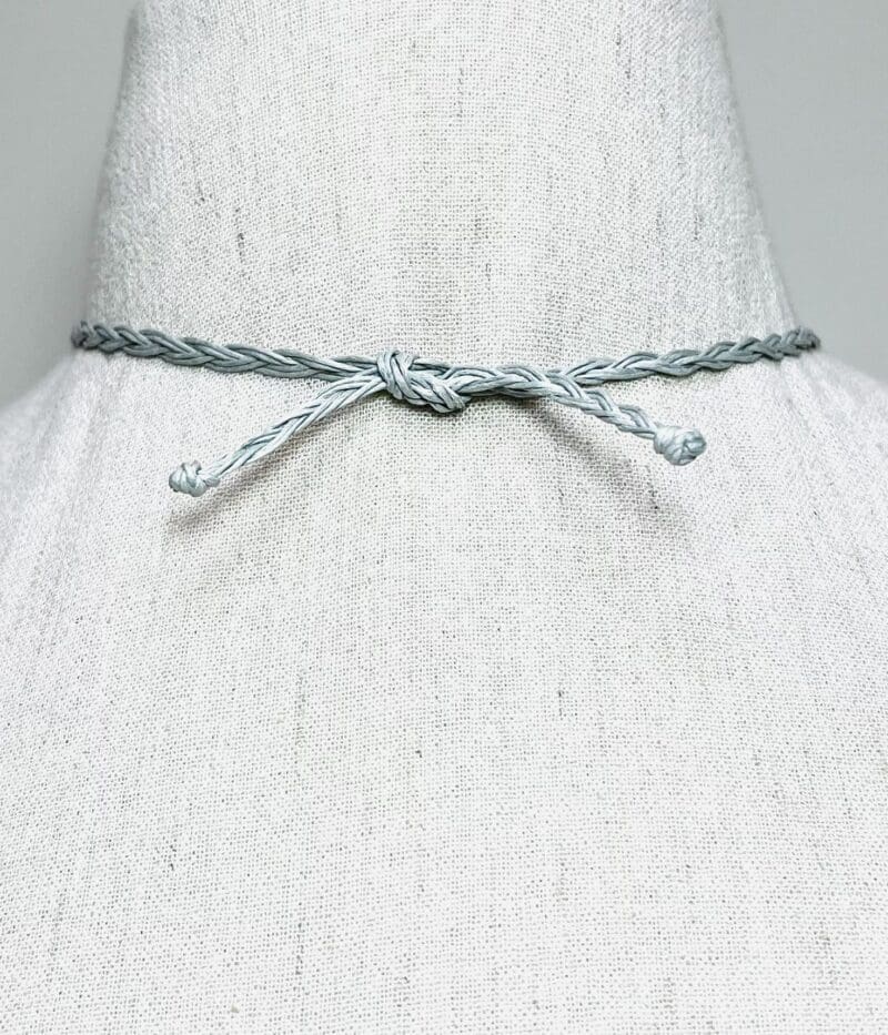 Light blue Moonstone beads fancy dangle necklace on grey string (N-420) - Image 3