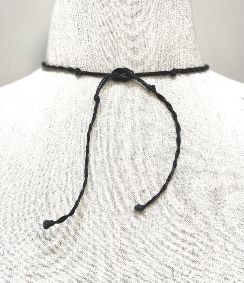 Dark bronze ring and leaf tassle fancy drop necklace on black string (N-425) - Image 3