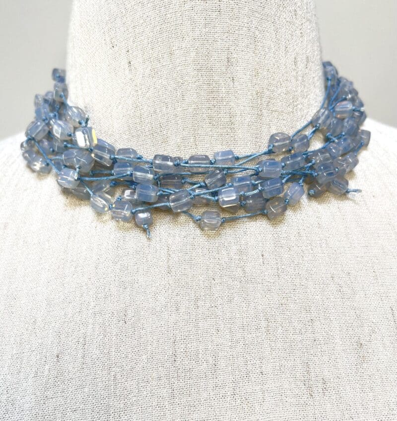 Moonstone beads 10-strand necklace on light blue string (N-431) - Image 2