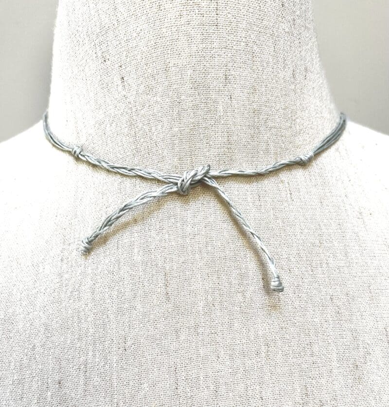 Moonstone opalite beads 5-strand knot necklace on light grey string (N-432) - Image 3