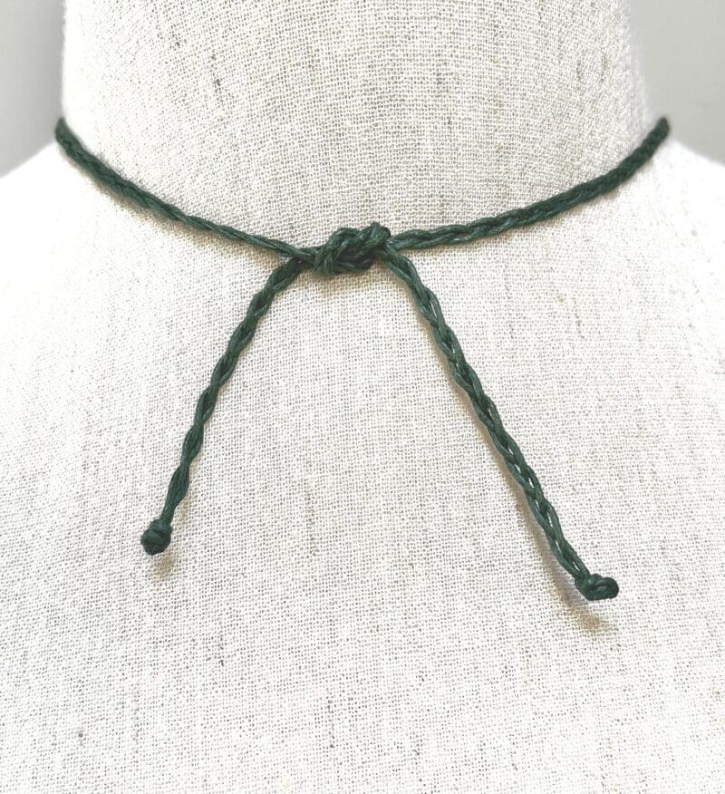 Turquoise Chunk and brass beads 1-strand necklace on dark green string (N434) - Image 3