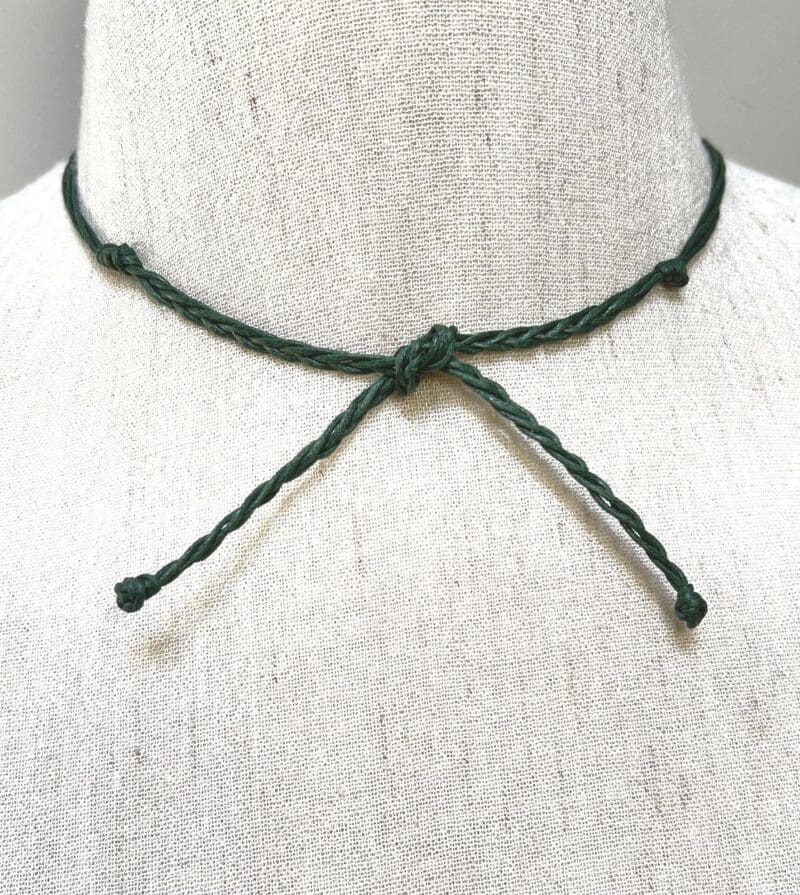 Turquoise chunk and African beads on dark green string dangle necklace (N-435) - Image 3