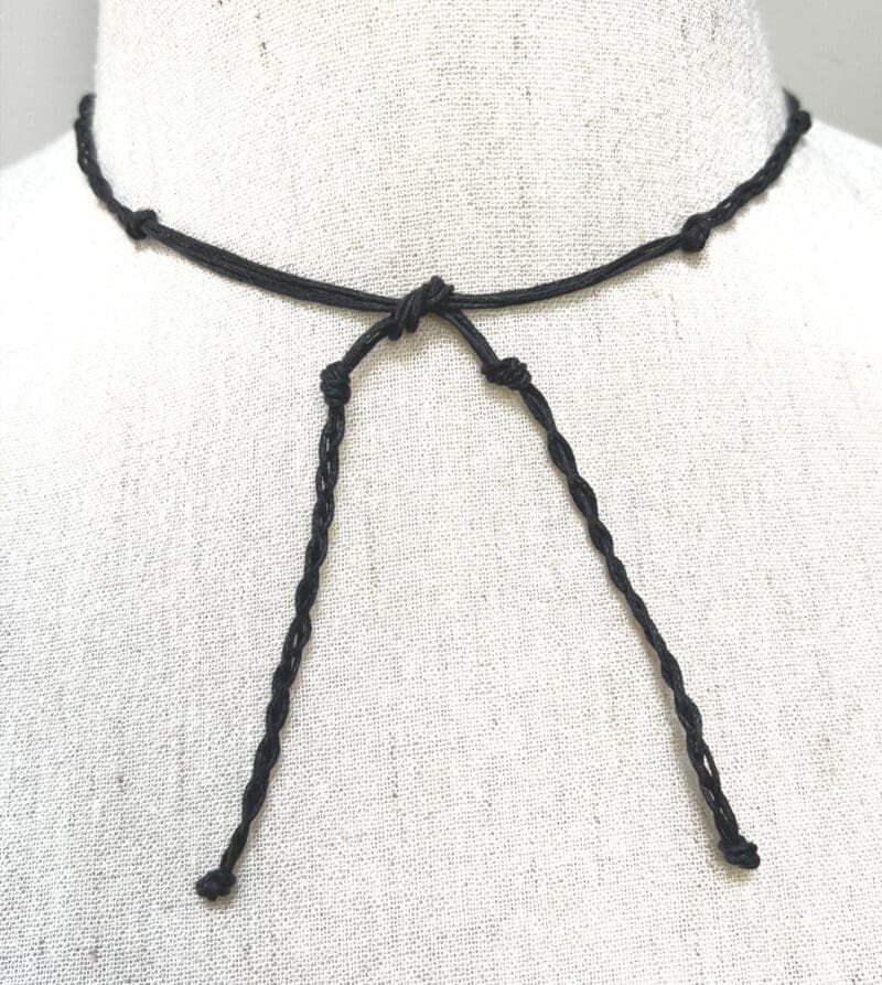 Turquoise chunks, beads, disc and mangrove seed fancy drop necklace on dark green string (N-436) - Image 3