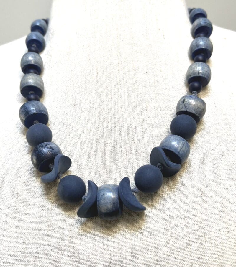 Navy bone and other beads 1-strand necklace on navy string (N-439)