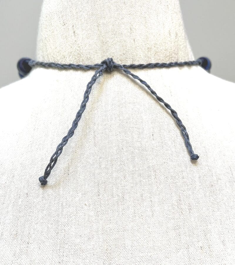 Navy bone and other beads 1-strand necklace on navy string (N-439) - Image 3