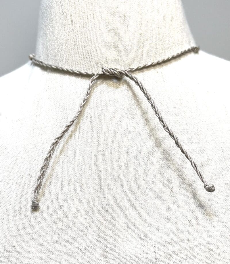 Light blue Moroccan and Java cross beads dangle necklace on taupe string (N-442) - Image 3