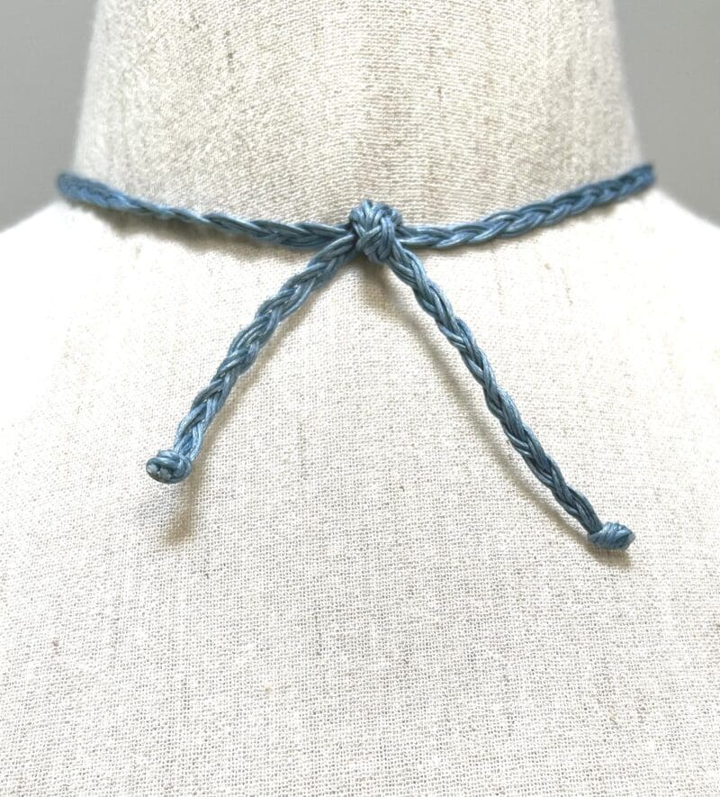 Variety of light turquoise wood and other beads 7-strand necklace on light blue string (N-443) - Image 3