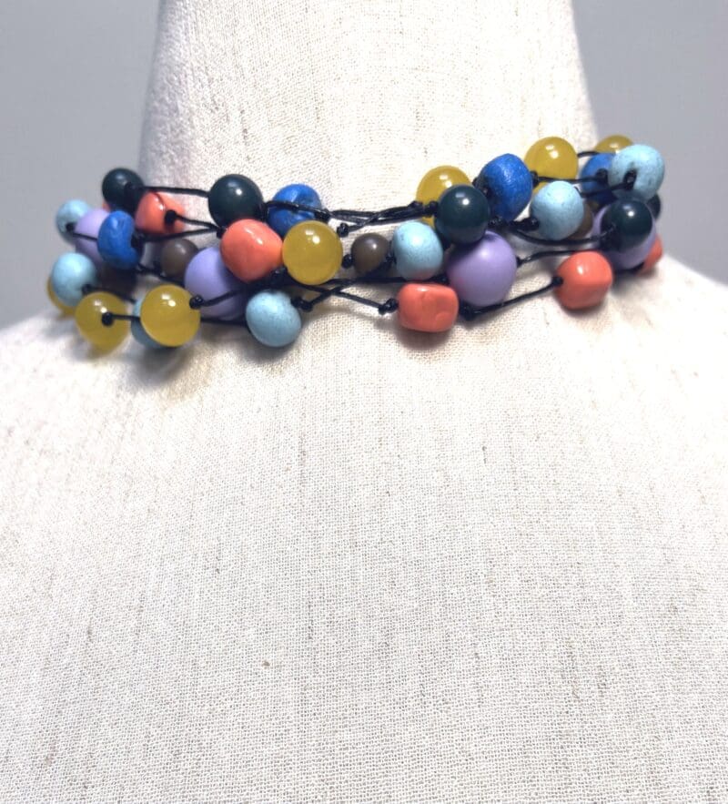 A variety of multicolored beads 7-strand necklace on black string - Image 2