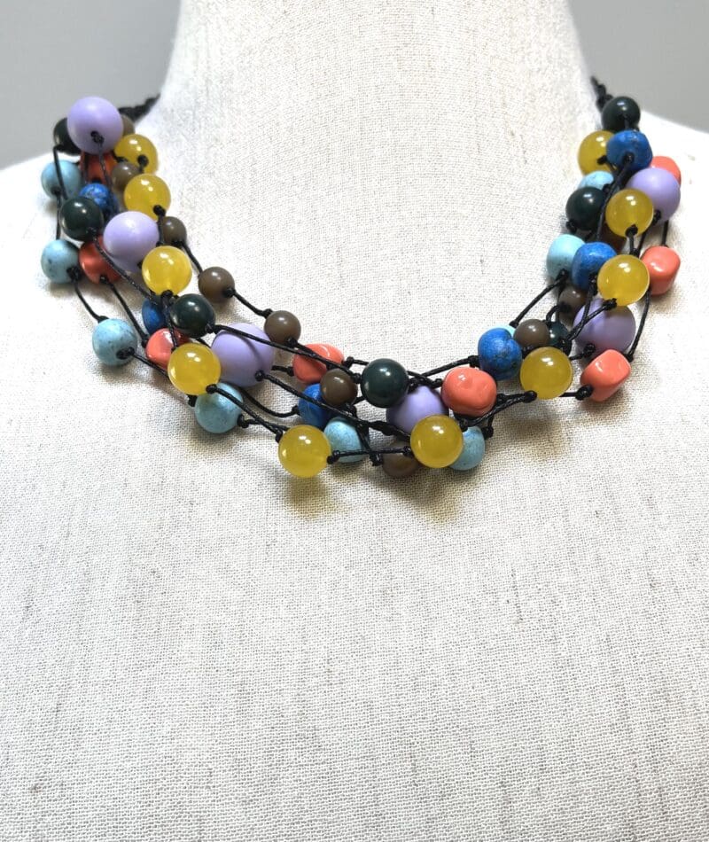 A variety of multicolored beads 7-strand necklace on black string