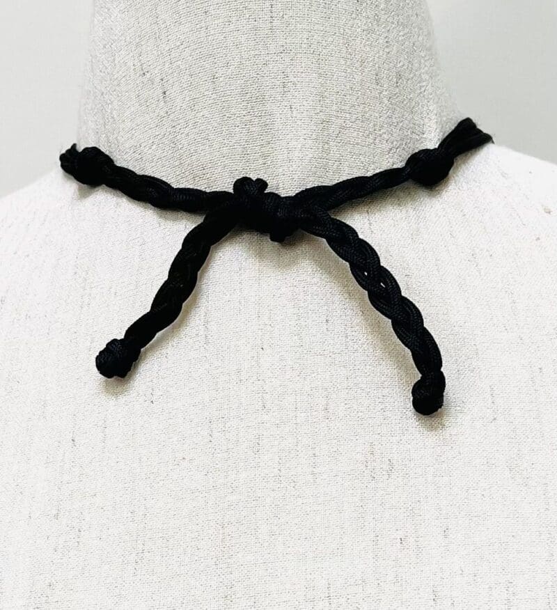 A variety of small gold beads on black string and cord dangle necklace (N-230) - Image 3